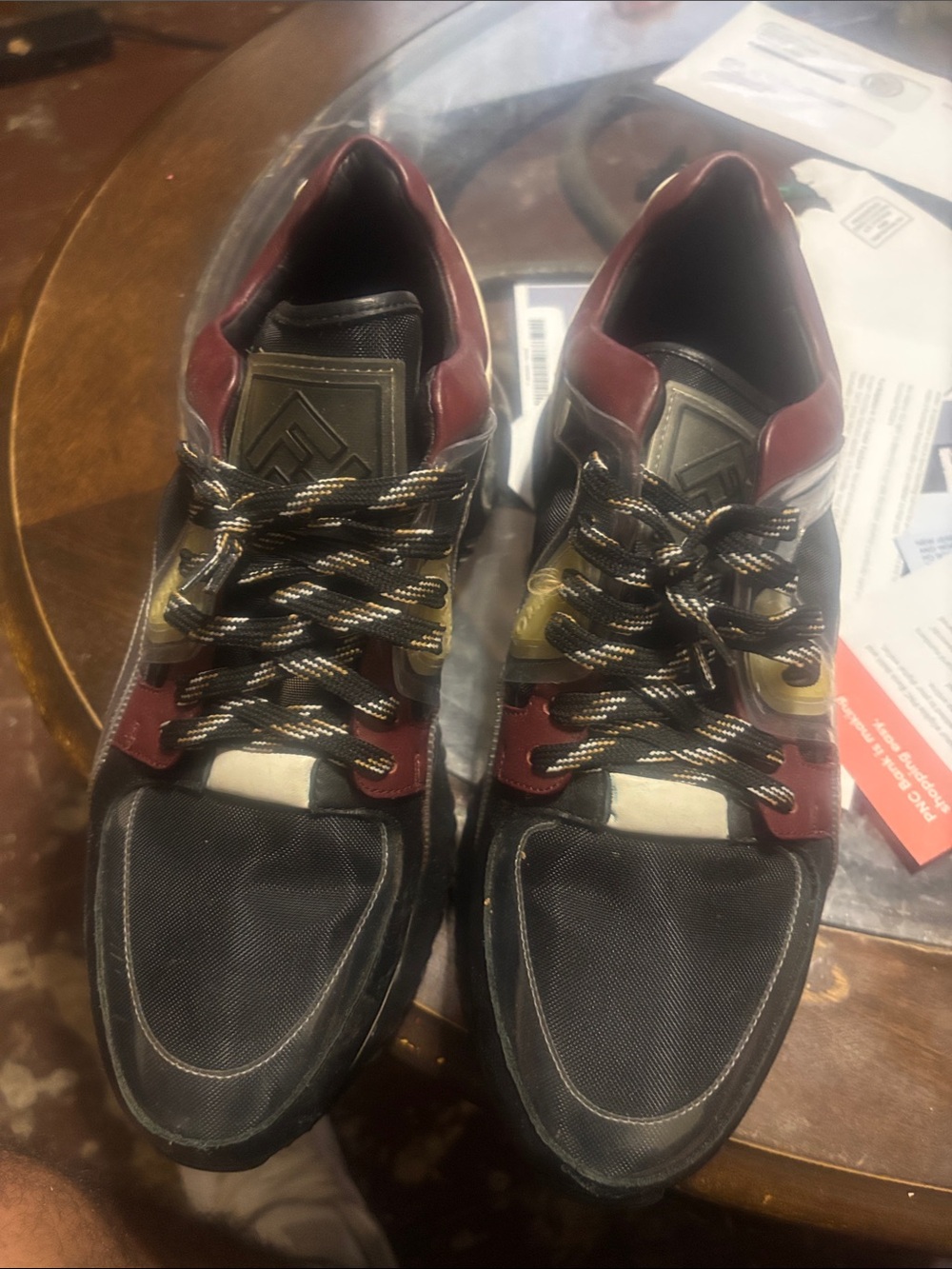Fendi Men's Multicolor Lace-Up Sneakers in Black, Burgundy and Gold